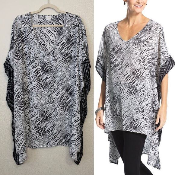 Chico’s Taffy High-Low Caftan Sleeve Tunic Kimono - Picture 1 of 12